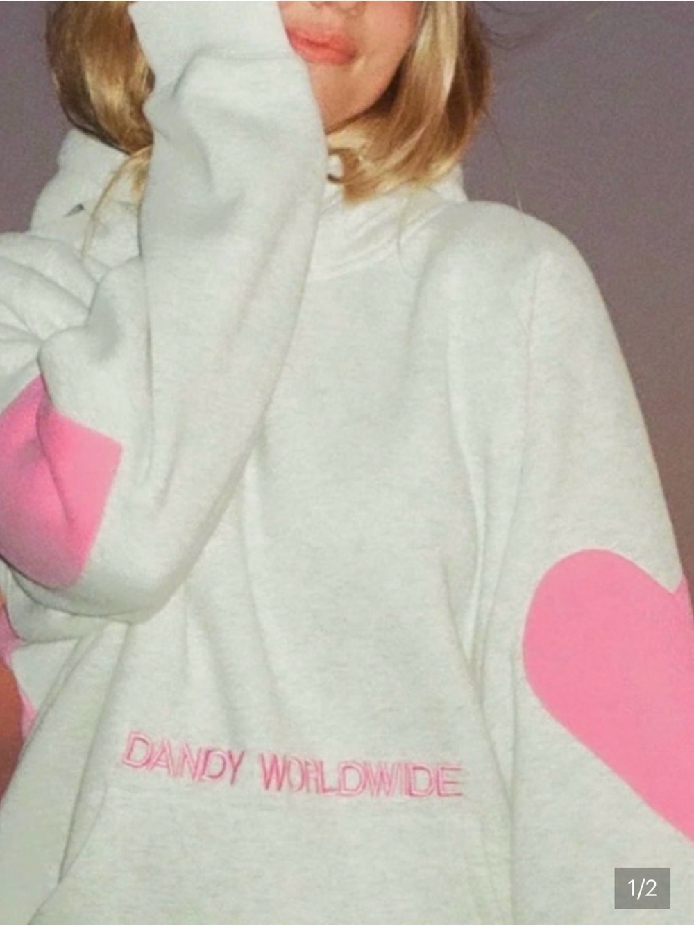 White Hoodie with Pink Heart Elbow Patches